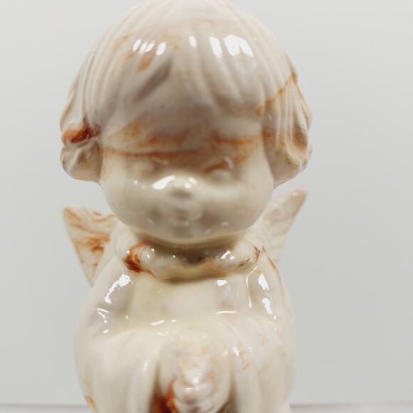 Alabama Clay Pottery 4” Pair Of Praying Angels Figurine Orange Swirls Statue - Picture 10 of 16